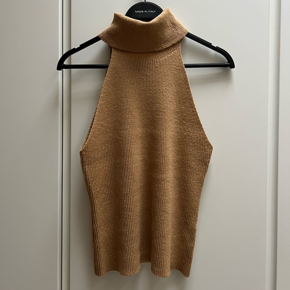 WAYF Camel Knit Turtleneck Tank